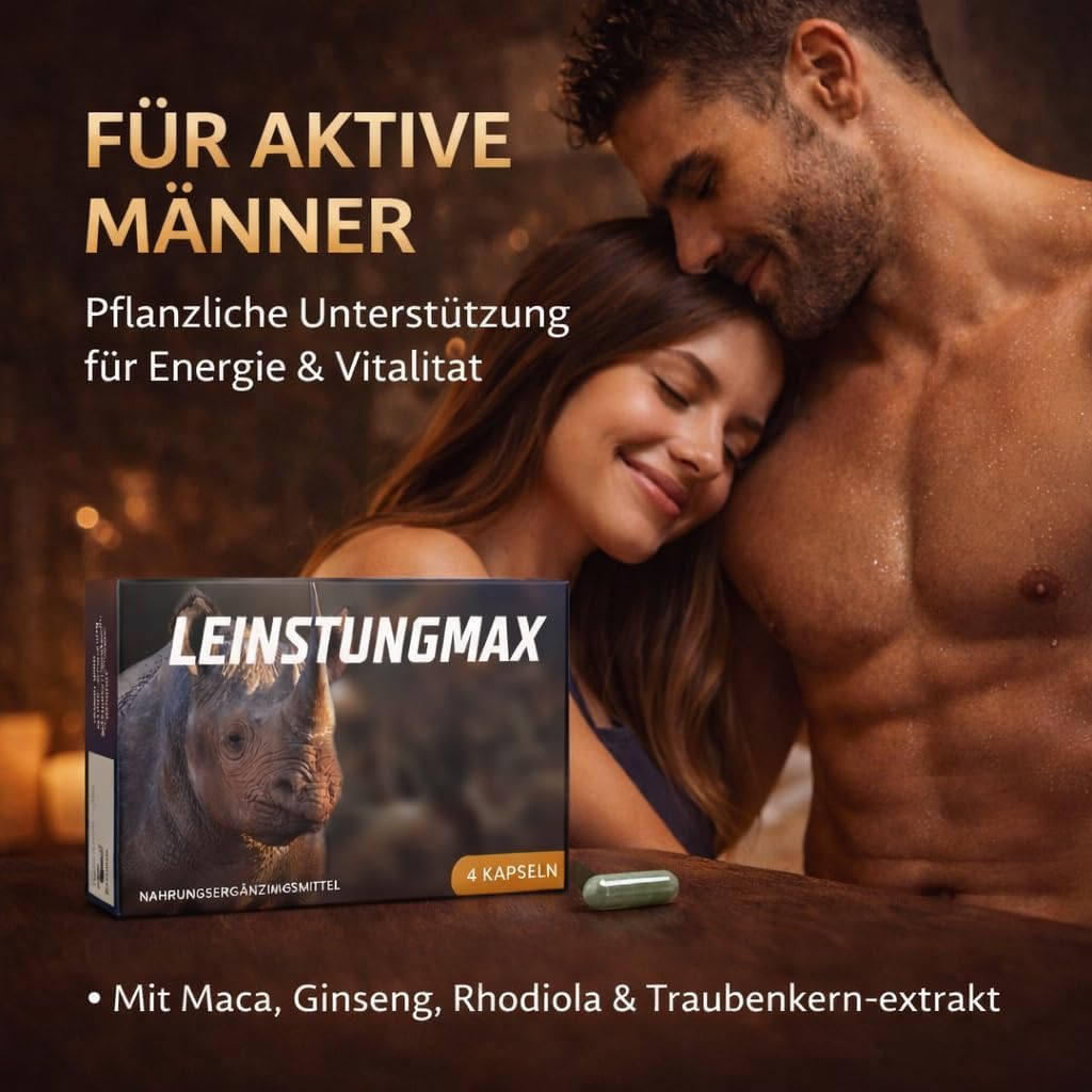 Premium LEINSTUNGMAX Ginseng- und Pflanzenextrakt-Kapseln – 4er-Pack | Nahrungsergänzungsmittel für aktive Männer | Enthält Maca, Ginseng, Rhodiola und Traubenkernextrakt - Image 9
