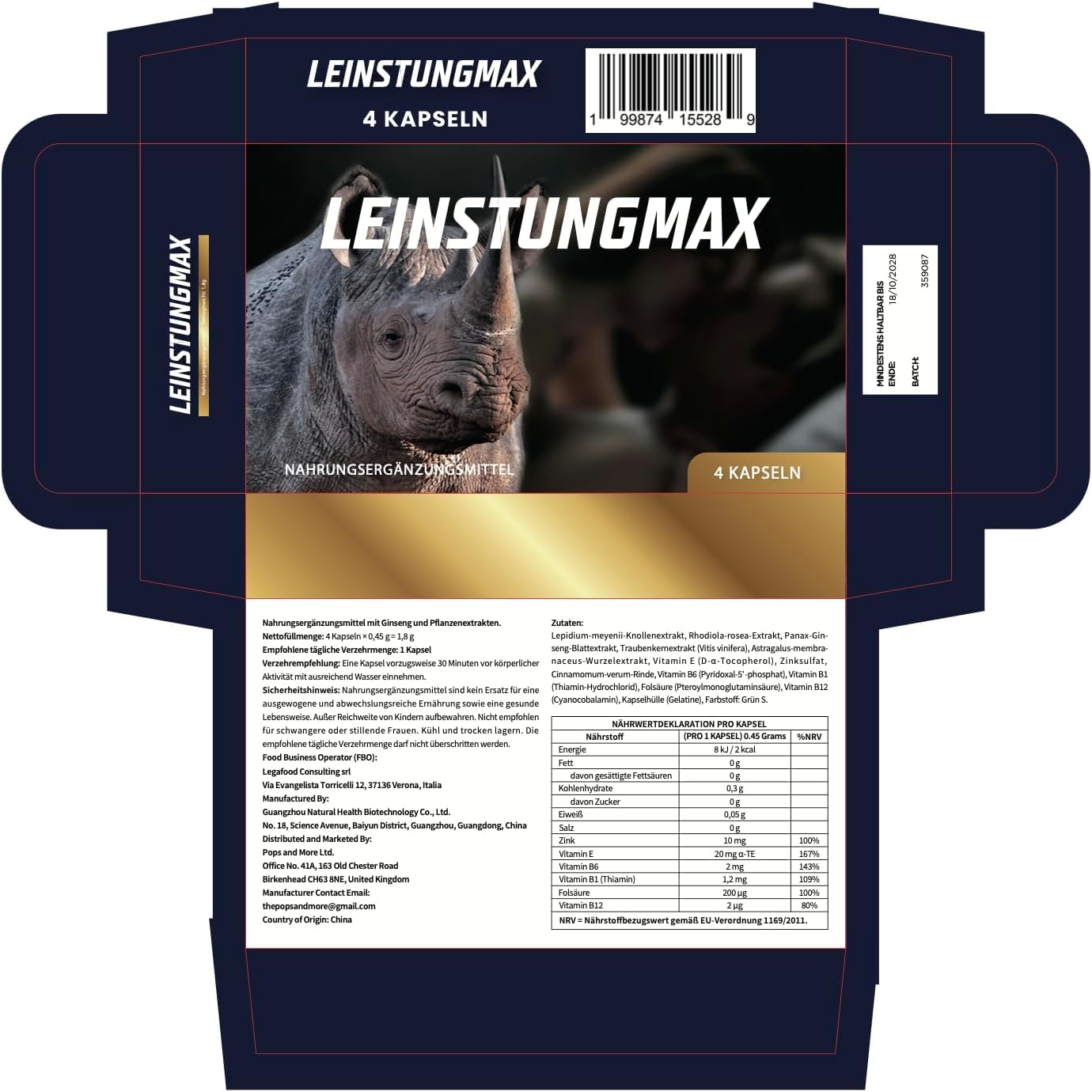 Premium LEINSTUNGMAX Ginseng- und Pflanzenextrakt-Kapseln – 4er-Pack | Nahrungsergänzungsmittel für aktive Männer | Enthält Maca, Ginseng, Rhodiola und Traubenkernextrakt - Image 4