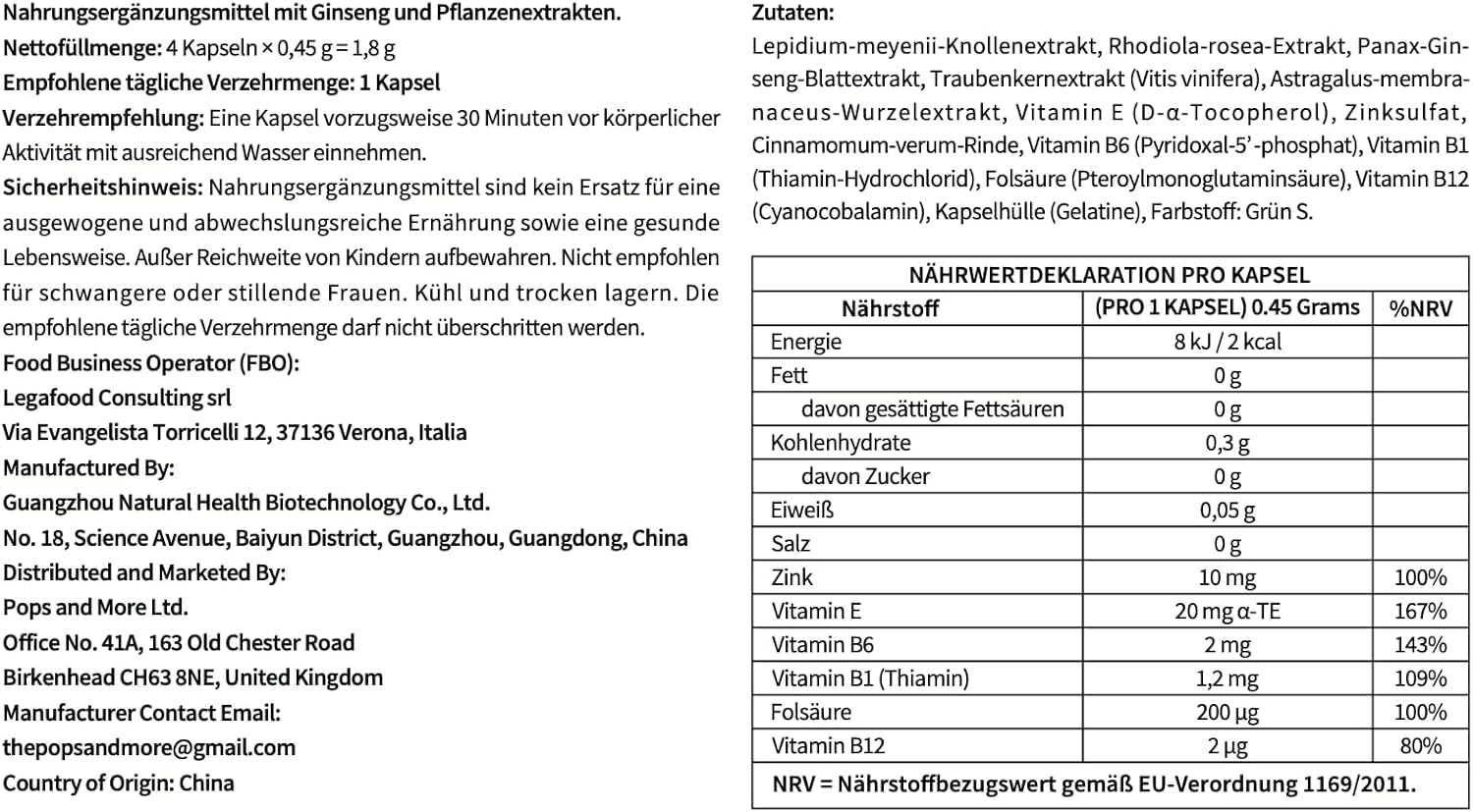 Premium LEINSTUNGMAX Ginseng- und Pflanzenextrakt-Kapseln – 4er-Pack | Nahrungsergänzungsmittel für aktive Männer | Enthält Maca, Ginseng, Rhodiola und Traubenkernextrakt - Image 3